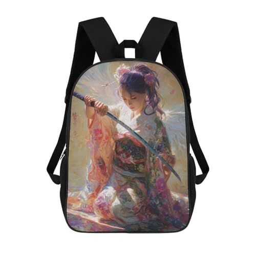Sac à dos japonais fille guerrière 17 pouces imprimé 3D pour la rentrée scolaire et les voyages