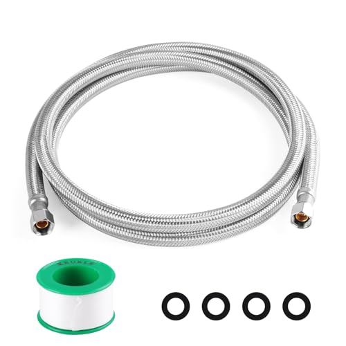 KEOKLE Refrigerator Ice Maker Water Line 6ft Stainless Steel Braided by Ice Maker Hose Burst Proof Water Supply Line Food grade PVC Inner Tube Fit to ALL Refrigerator Ice Maker
