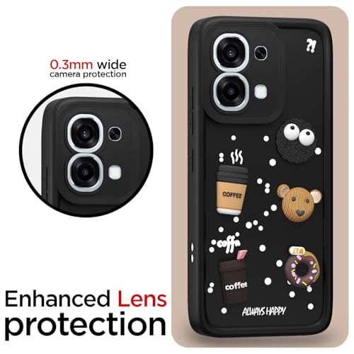 Image of Outlouders Back Cover for Oppo F31 5G / Oppo F33 5G | 3D Cartoon Bear Cute Fun Silicone Full Body Protection Bumper Case (Black)