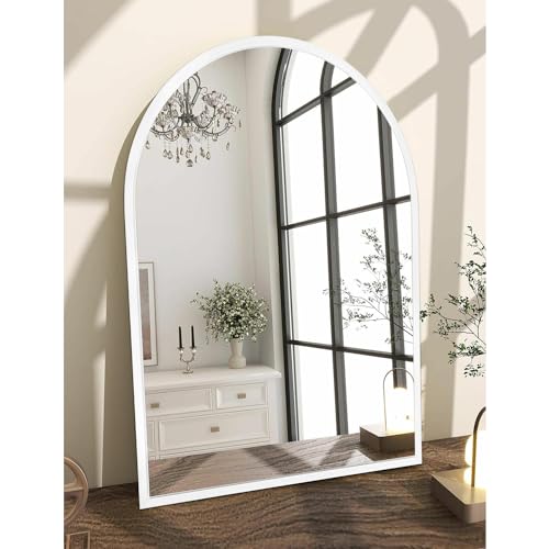 Image of Arch Wall Mirror 20 inchx16 inch Large White Bathroom Mirror Metal Frame Mirrors for Wall, Decoration Vanity Bedroom Entryway Living Room Room Home Decor
