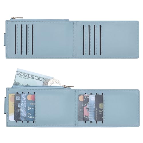 Image of Chelmon Womens Wallet Slim RFID Blocking Bifold Multi Card Case Wallet with Zipper Pocket (Blue)
