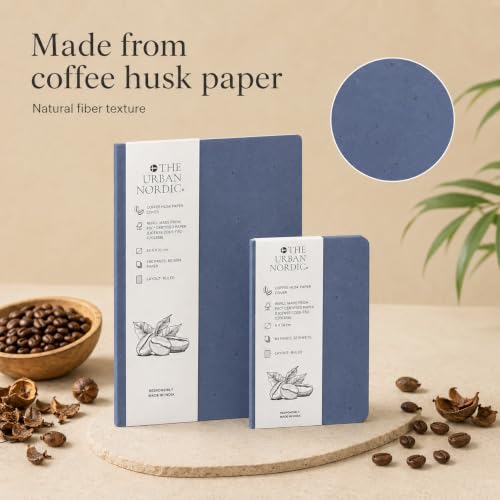 Image of Coffee Husk Paper Notebook Set of 2 - A5 Hardbound Journal 160 Ruled Pages + A6 Pocket Notebook 64 Ruled Pages, FSC Certified Recycled Paper, Eco Friendly Diary Set for Work, Study & Gifting