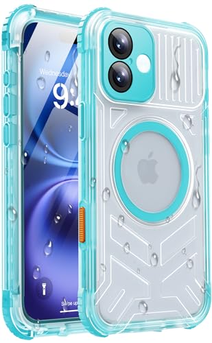 Haireca for iPhone 16 Waterproof Case with Magsafe Built-in [Camera & Screen Protector] [Lanyard] IP68 Water Proof Full Body Dustproof Heavy Duty Frosted Protective Phone Cover 6.1 Teal