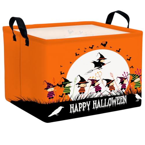 Image of Halloween Basket Gift Cute Pumpkin Ghost Parties Decor Kid Trick or Treat Basket for Boys and Girls Rectangular Storage Bin Box (Witch)