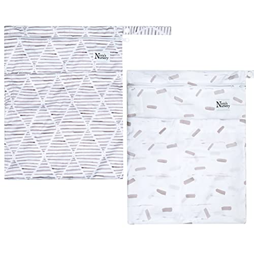 Image of Nora's Nursery Wet Dry Bags with Two Zippered Pockets - Reusable and Washable Wet Bag for Swimming, Travel, Beach, Pool, Daycare, Cloth Diapers, Toiletries and Swimsuits - 11x15 - Boho - 2 Pack