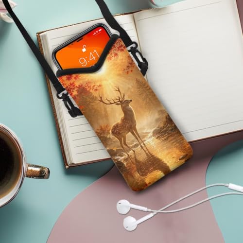 Image of Women Crossbody Cell Phone Purse Universal Mobile Phone Bag Purse with Shoulder Strap Bag Pouch Fits Most Smartphones for Travel, Beach, Deer Fall Leaf Autumn Pattern
