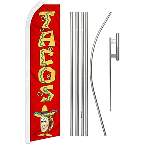 Infinity Republic - Tacos Banner Swooper Flag & Pole Kit - Perfect for Restaurants, Food Trucks, Taco Stands, Cafes, etc! Cover