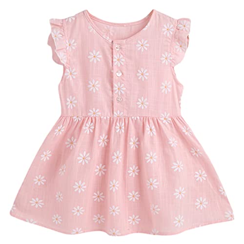 Amropi Baby Girl'S Cotton Dress Daisy Printed Ruffle Sleeve Casual Summer Dresses Pink,18-24 Months cover