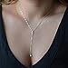 Aneneiceera Boho Crystal Pendant Silver Necklace Silver Choker Chain Vertical Y Lariat Necklace Lariat Rhinestone Drop Pendant Crystal Y Necklace Charm Fashion Wedding Jewelry Gift for Women (Silver)