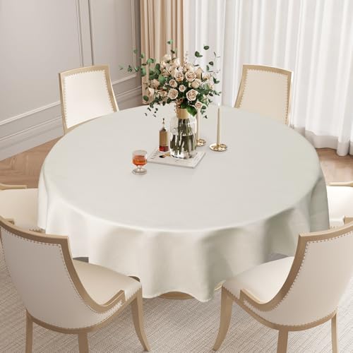 Softalker Nappe Beige Ronde 160 cm Diamètre Beige Jacquard Géométrique Anti Tache Déperlante Nappes Extérieur Protection de Table pour Jardin Mariage...