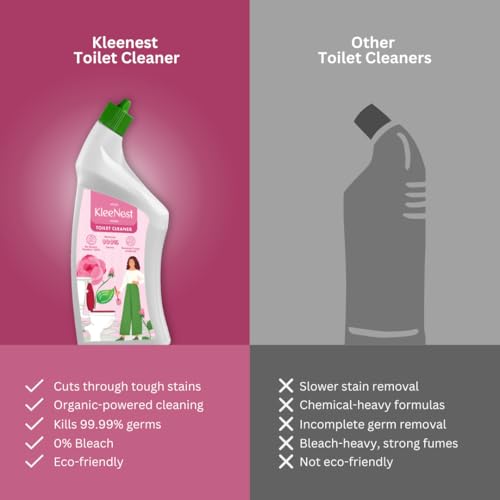 Image of Kleenest Advanced Toilet Cleaner Liquid, Rose (Pack of 3) | Thick Formula with Natural Citric Acid, Limescale Remover, Bleach Free | Removes 99.9% Germs | 1 litre
