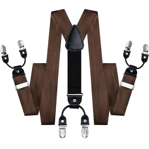 Image of Hi-Tie Men Suspender Bowtie Set Suspenders Pre-tied Bow Tie Pocket Square Cufflinks Adjustable Y Shape 6 Clips Braces Tuxedo