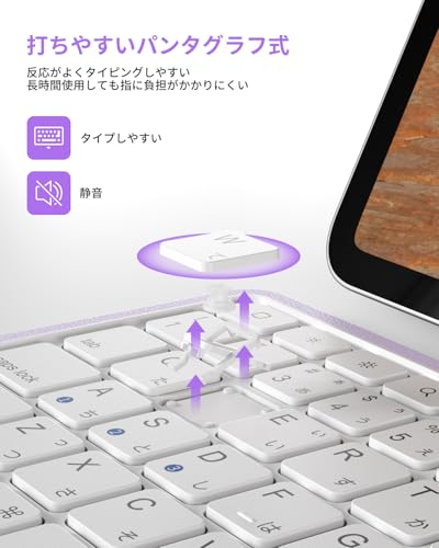 【業界革新版】Saikou ipad bluetooth キーボード ワイヤレス 日本語配列 大型タッチパッド搭載 無線 静音 薄型 スタンド付き ipad 10世代 11世代 mini a16キーボード 3台iOSデバイス マルチペアリング コンパクト 軽量 Type-C充電式 パンタグラフ 日本語取扱説明書付き(紫)