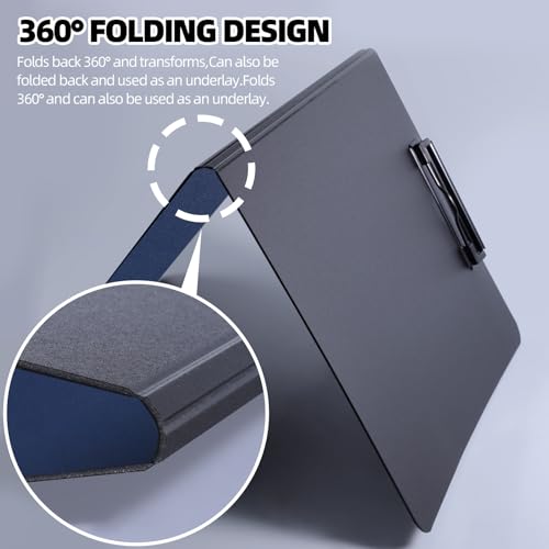 Image of FRETONBA File Folder Flip Writing Pad A4 Foldover Clipboard Foldable Lightweight PVC Clip Boards Document Organizer for Business Office School Hospital Nurses Students (A) | Low Profile Horizontal & Vertical Double Metal Clips, 360 Degree Foldable, A4 Size with Pen Holder for Office & School