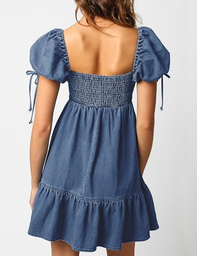 Denim Dress for Women Puff Short Sleeve Jean Dresses Sweetheart Neck Denim Mini Dress2