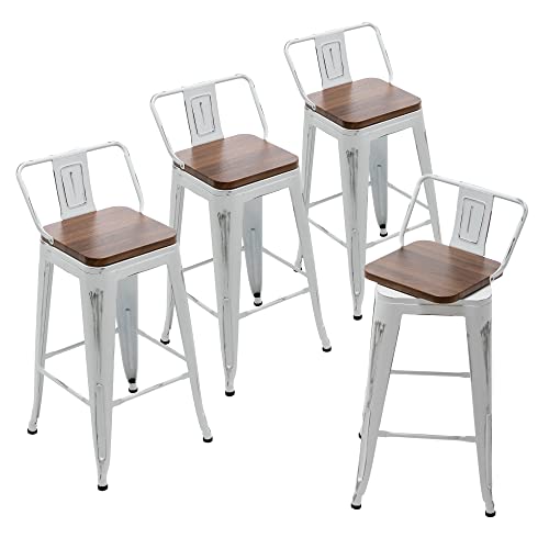 Andeworld 24 Inch Swivel Bar Stools Set Of 4 Counter Height Stools Industrial Metal Barstools ( 24 Inch, Distressed White ) #TOP9