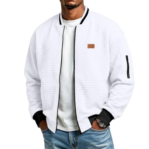 Quilted Bomber Jacket Men Lightweight Zipper Fall Jacket with Sleeve Pocket - image 1