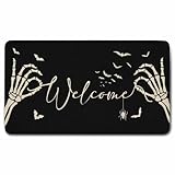 QXWREL - Tapete para puerta de hueso, diseño de calavera de Halloween, decoración de Halloween, tapete de entrada de goma...
