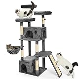 Amazon Basics 68-Inch Extra Large Cat Tree Tower, Multi-Level Activity Center with 2 Large Condos, Multiple Sisal Scratching Posts and Hanging Pompoms, Gray