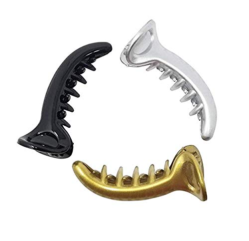 Soham International Styling Success Plastic Medium Size Banana Hair Clutcher Clip for Women (Black; Golden and Silver) -Combo of 3