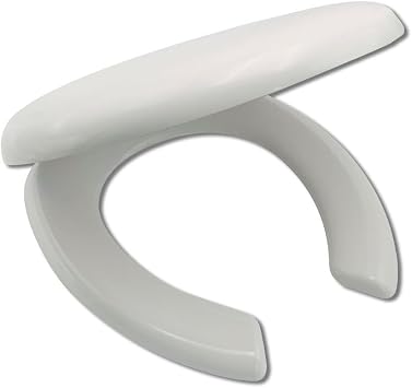 Commercial Open Front Toilet Seat with Cover, Soft Close Toilet Seat Plastic Large Opening Toilet Seat, Quick Release Hinges for Easy to Install & Clean, White,Elongated Elongated