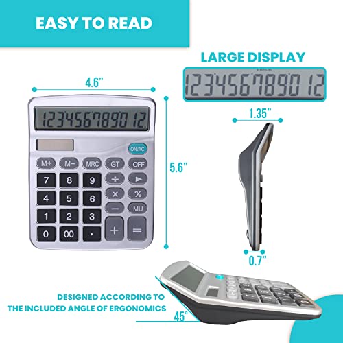 Lichamp Desk Calculators With Big Buttons And Large Display, Office Desktop Calculator Basic 12 Digit With Solar Power And Aa Battery (4 Packs Included), 4 Bulk Pack #TOP1
