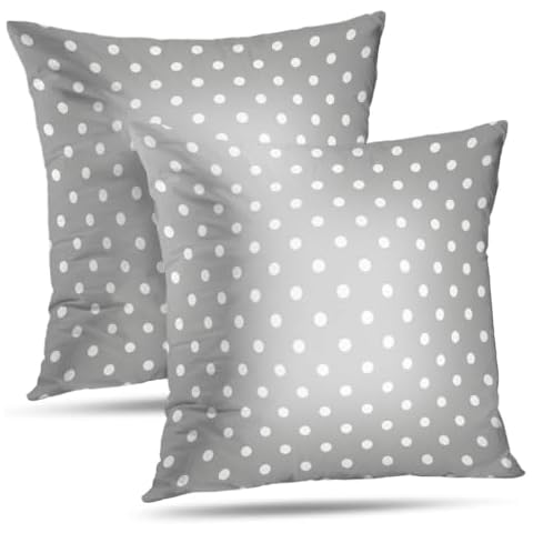 Opulentix Decorative Throw Pillow Covers 18 x 18Gray Polka Dot Grey White Baby Circle Dots for Bedroom Cover