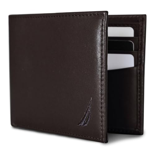 Image of Nautica Men's Bifold Leather Wallet | RFID Blocking | ID Window | Card Slots | Organization | Durable | Stylish