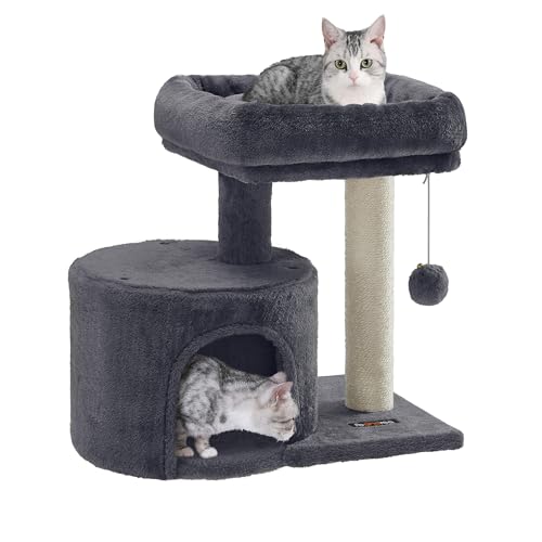 Feandrea Cat Tree, Small Cat Tower with Sisal Scratching Post, Plush Condo with Padded Perch, for Small Spaces, Kittens, Smoky Gray UPCT50G