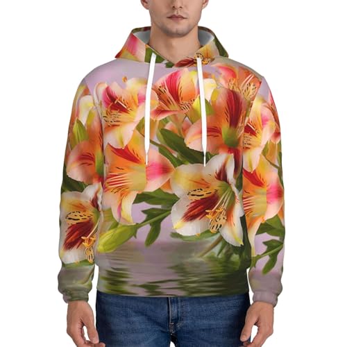 Men's Fleece Pullover Hoodie Long Sleeve Hooded Alstroemeria Sweatshirt Casual Shirts With Pockets X-Small Black2