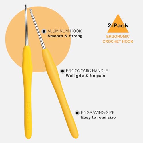 Image of 2Pcs 2.75mm Crochet Hooks, Ergonomic Crochet Hook for Arthritis and Beginners, Extra Long, Smooth, Comfortable (Size C / 2.75mm)