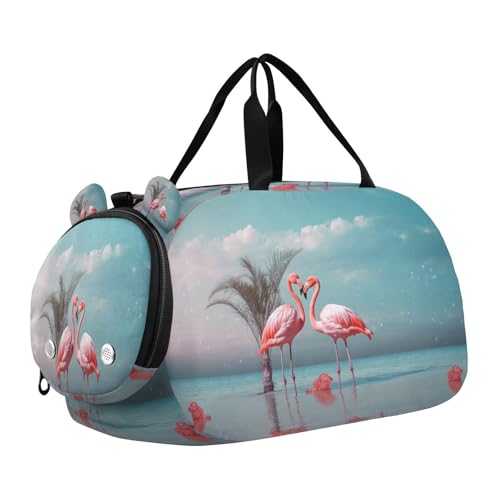 YETTASBIN Sport Travel Duffel Bag for Girls Boys, Flamingo Large Waterproof Weekender Overnight Bag, Detachable Shoulder Strap Gym Bag with Shoe Compartment & Wet Pocket