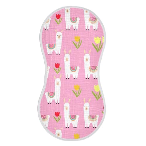 MCHIVER Llama Tulips Light Baby Burp Cloths Cotton Washcloths Soft Absorbent Burping Rags for Baby Boys Girl Burpy Cloth Bib 1 Pack