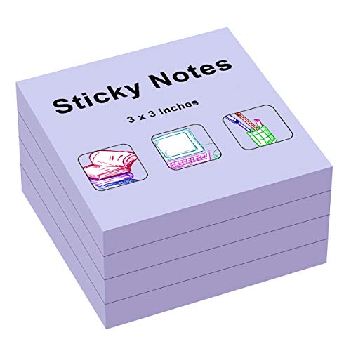 ZCZN Light Purple Sticky Notes, 3 x 3 in, 100 Sheets/Pad, 4 Pads/Pack