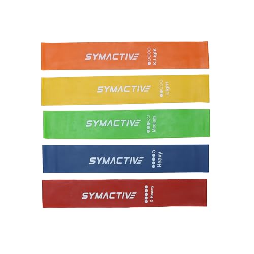 Image of Amazon Brand - Symactive Anti-Slip Latex Resistance Bands Loop Set, Smell-Free, Tear Resistant & Skin Friendly, Theraband for Fitness, Useful for HIPS, Arms & Legs Workouts (Multicolor, Set of 5)