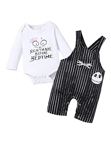 Image of Crazyme Baby Boy Girl Clothes 2PCs Outfit Set Halloween Skull Christmas Clothing Set (Girl Black, 0-3 Months)