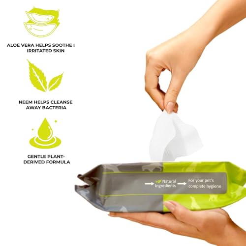 Image of Cature Care by Nature Biodegradable Pet Wipes - Aloe Vera & Neem, Gentle & Effective Cleaning for Pets (100 Wipes)