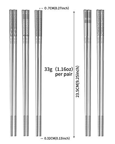 image for YOZOTI Stainless Steel Chopsticks, Silver Reusable Chopsticks, 5 Pairs