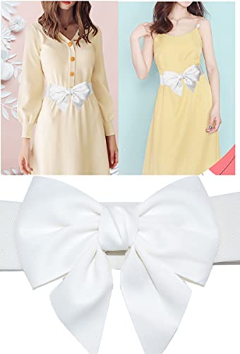 Cute Wide Elastic Bow Knot Design Vintage Waist Belt Corset Waistband Dress Decorations For Women Girls Party Casual White #TOP4