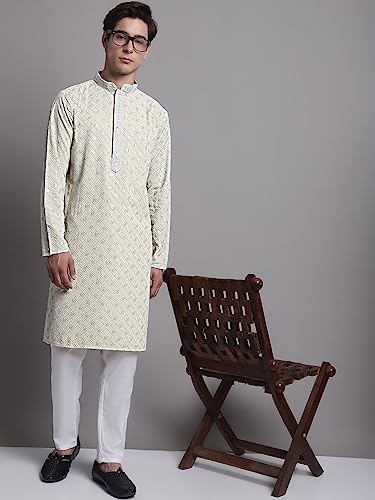 Image of Jompers Men's Regular Fit Cotton Chikankari Embroidered and Sequence Kurtas