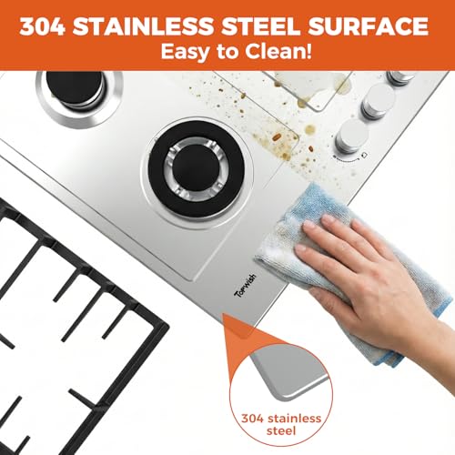 TOPWISH 24 Inch Gas Cooktop, Propane Stove Top with 4 Burners 27,400 BTU, NG/LPG Convertible Built-in Stainless Steel Stovetop with Thermocouple Protection for Rvs Kitchen Outdoor - Thumbnail 6