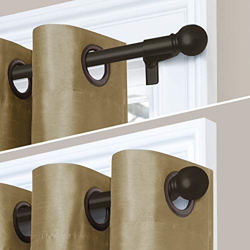 Maytex Twist And Shout Easy Install Tension Window Curtain Rod, No Tools Needed, 48" - 84", With Decorative Round Ball Finials, Oil Rubbed Bronze #TOP1