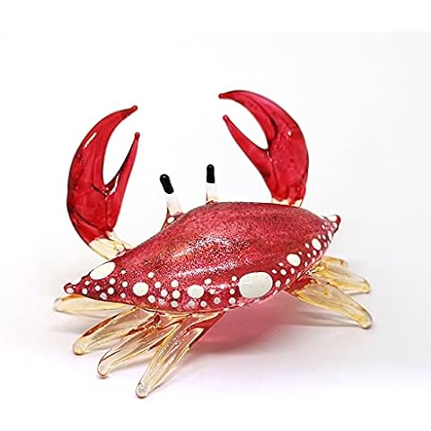 ZOOCRAFT Glass Crab Figurine Red Hand Blown Painted Art Miniature Coastal Style Gift Home Decoration,1.7 x 2.5 x 1.4 inches. Cover