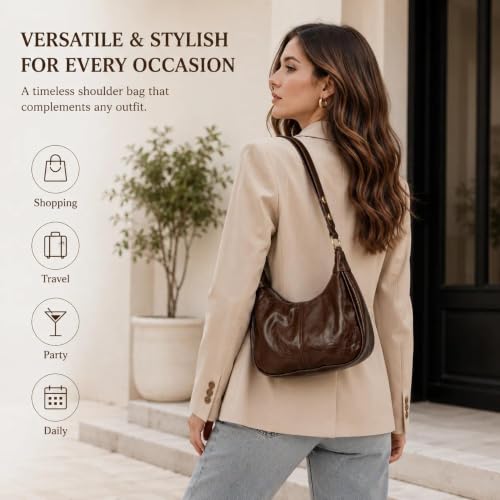 Image of Eiyye Small Hobo Bag for Women Crescent Shoulder Purse Vegan Leather Brown Purse