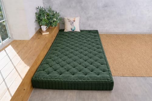 Image of ATOOTFUSION Soft Cotton Floor Box Mattress, 5-Inch Thick, Foldable, Movable, Medium Firm, Solid Colored (Mehndi, Queen Big 60X72X5 inches)