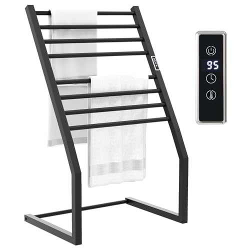 Tangkula 2-in-1 Towel Warmer Rack, 8 Bars Freestanding & Wall Mounted Towel Warmer Rack with LED Display, Built-in Timer, Temperature Control, Overheat Protection, Stainless Steel Bath Towel Heater