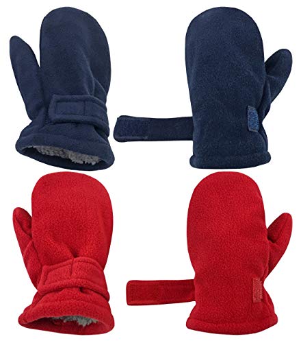 Image of N'Ice Caps Little Kids and Baby Easy-On Sherpa Lined Fleece Mittens - 2 Pair Pack