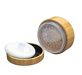 30ml 1oz Empty Refillable Portable Environmental Bamboo DIY Make up Loose Powder Jar Container Case with Sponge Powder Puff and Sifter Baby Powder Puff Kit Foundation Cosmetic Box