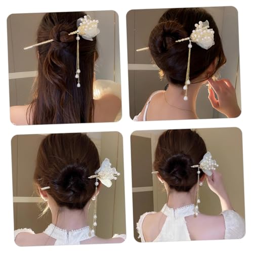Image of 1pcs of Chinese Hair Sticks for Buns, Pearl Flower Vintage Metal Hair Chopsticks for Women and Girls Dangle Tassel Pendant Hair Accessories Hanfu Handmade Decor Hairpin (vintage)