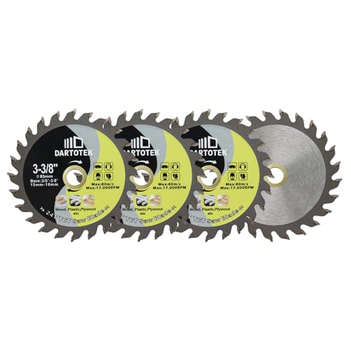 DARTOTEK TCT Carburo Disco de Corte para Madera 24T Dientes de Punta Hoja de Sierra Circular Para Cortes Duraderos en Madera Plástico Materiales Blandos 85mm 4 piezas
